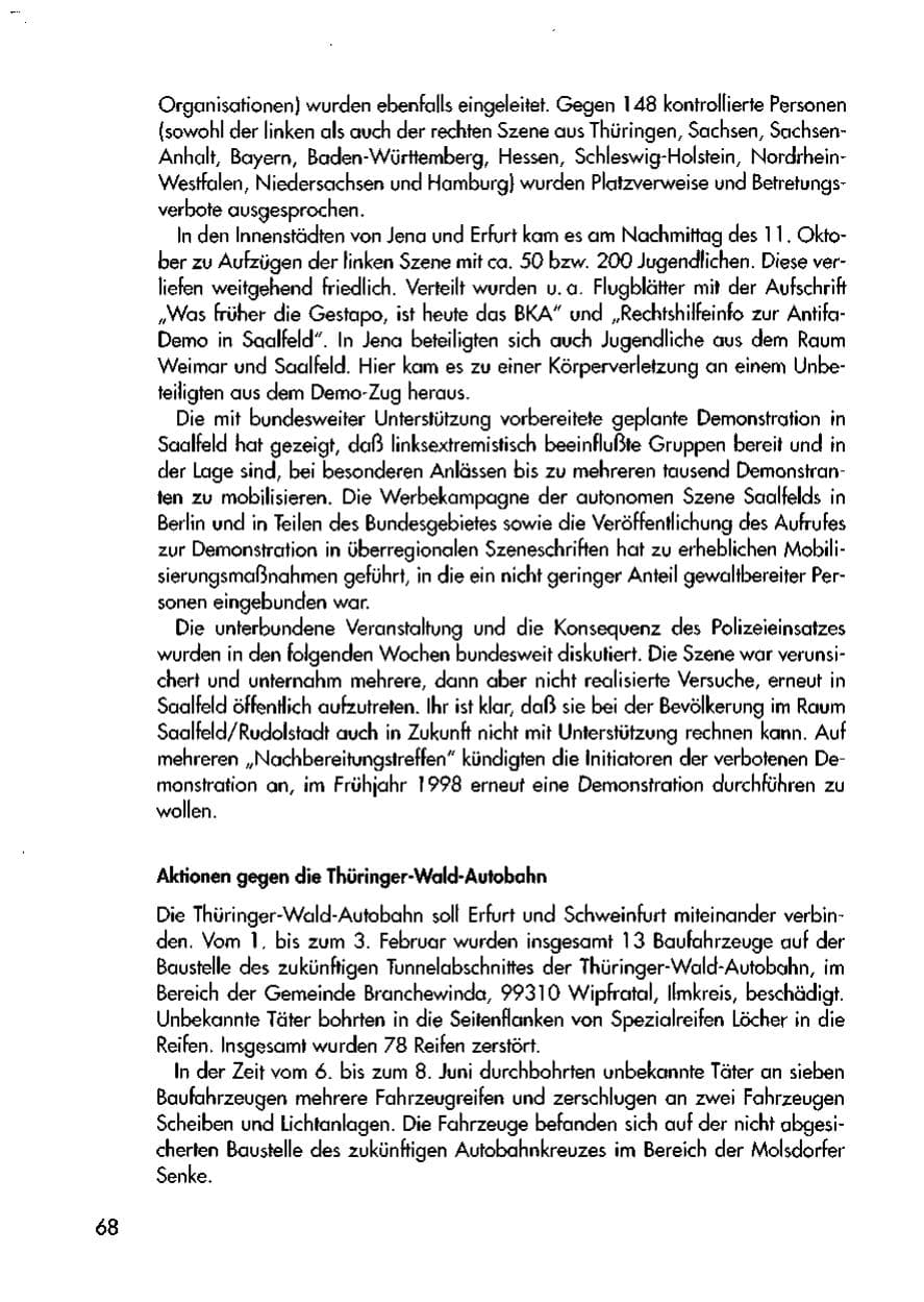 Seite 70 des Verfassungsschutzbericht 1997 Thüringen