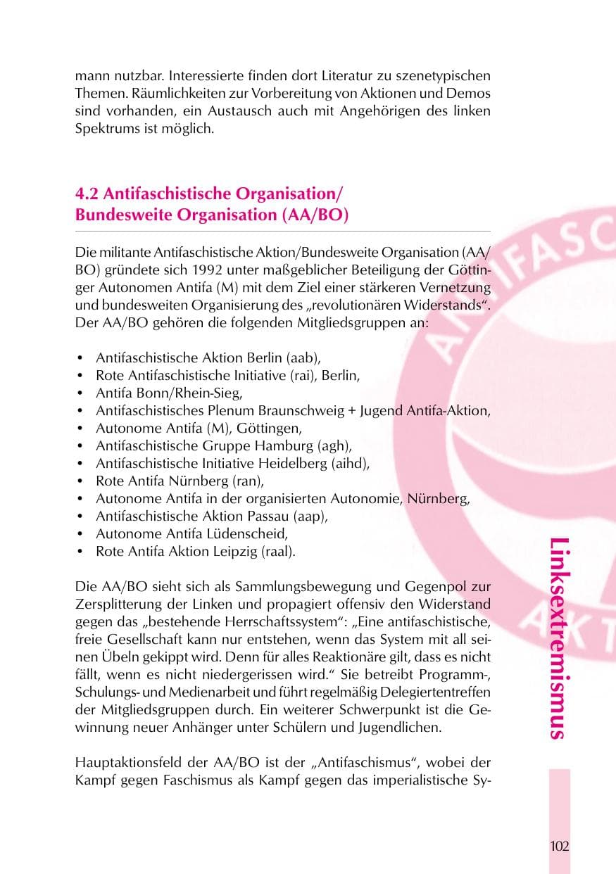 Seite 102 des Verfassungsschutzbericht 1999 Thüringen