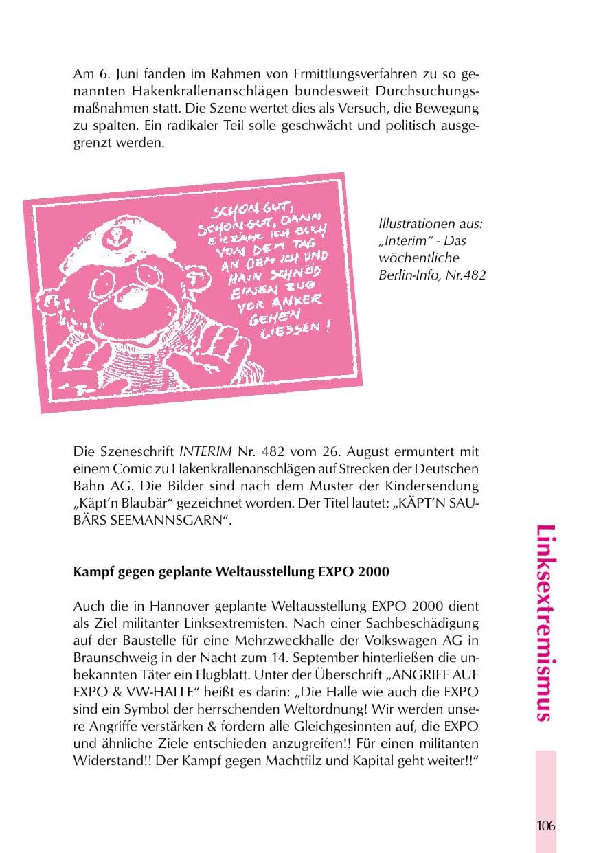 Seite 106 des Verfassungsschutzbericht 1999 Thüringen