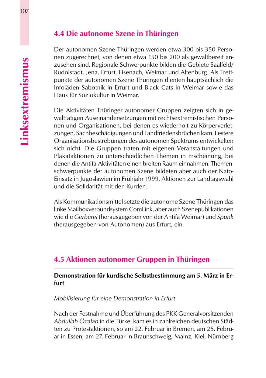 Seite 107 des Verfassungsschutzbericht 1999 Thüringen