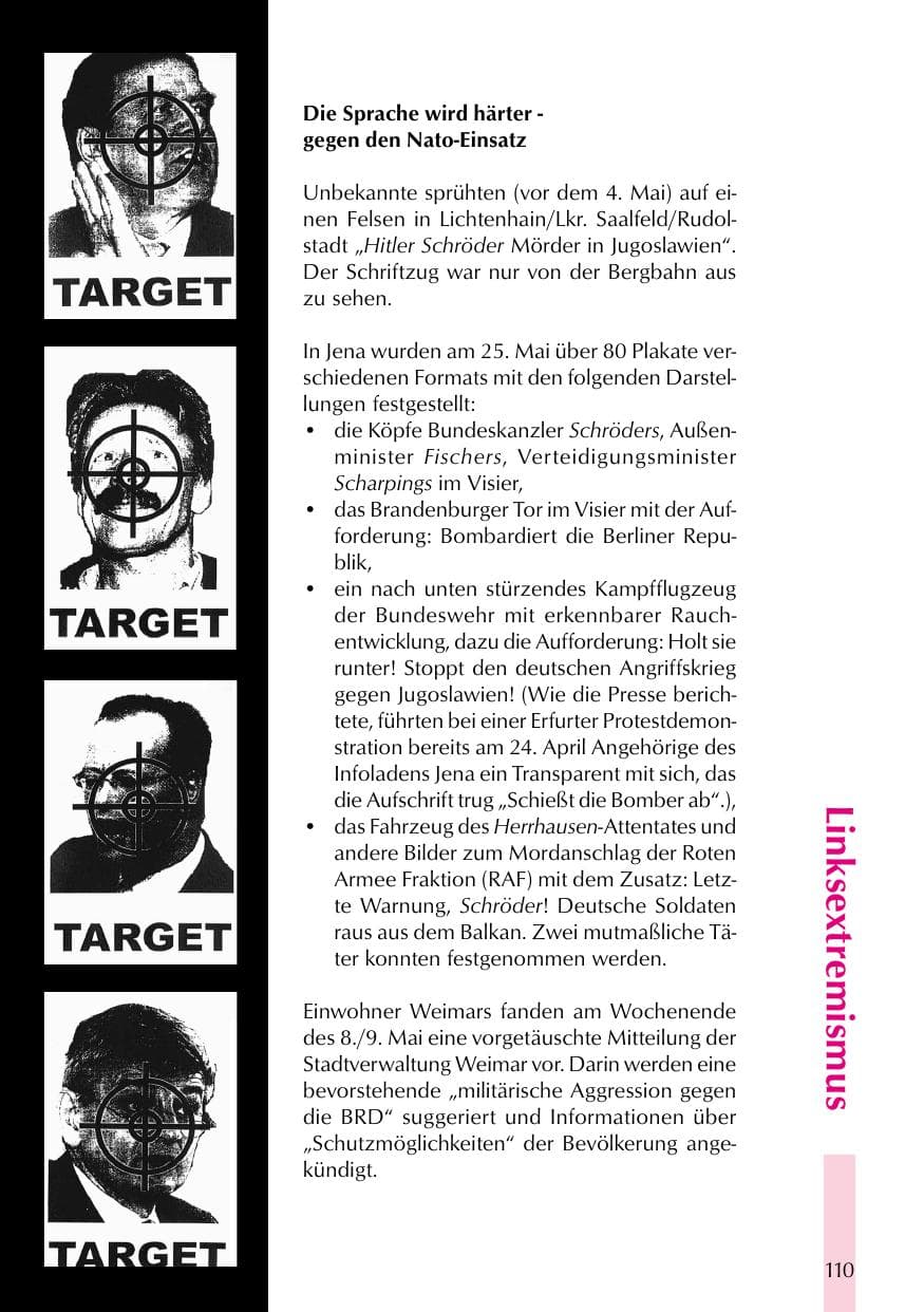 Seite 110 des Verfassungsschutzbericht 1999 Thüringen