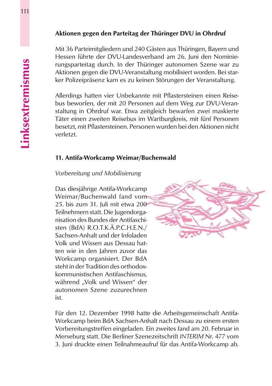 Seite 111 des Verfassungsschutzbericht 1999 Thüringen