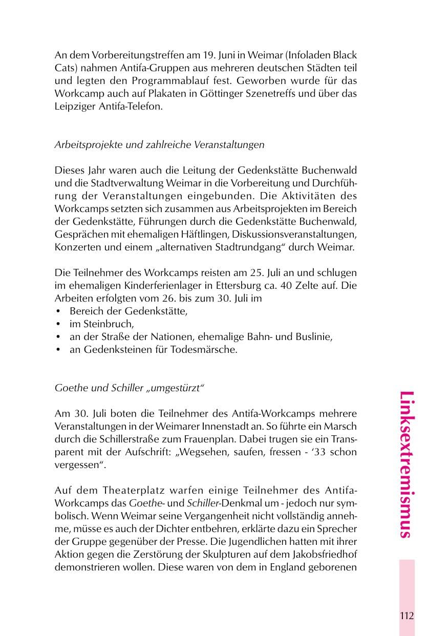 Seite 112 des Verfassungsschutzbericht 1999 Thüringen