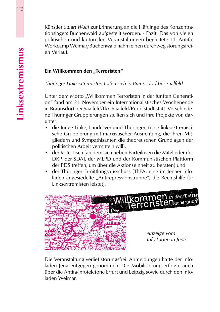 Seite 113 des Verfassungsschutzbericht 1999 Thüringen