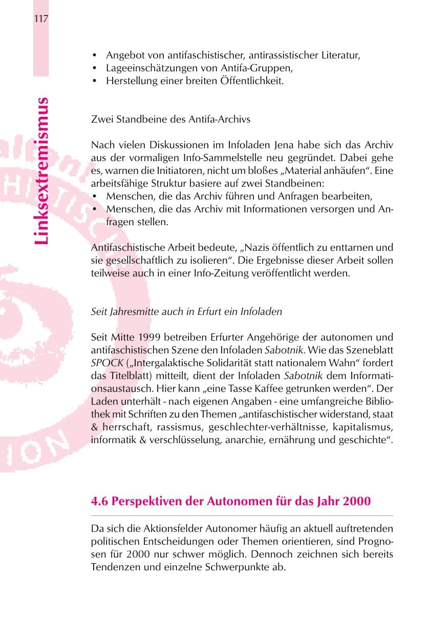 Seite 117 des Verfassungsschutzbericht 1999 Thüringen