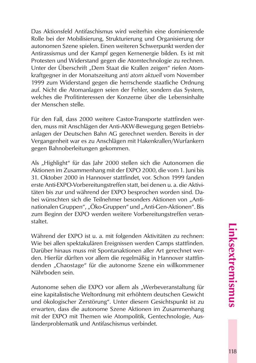 Seite 118 des Verfassungsschutzbericht 1999 Thüringen