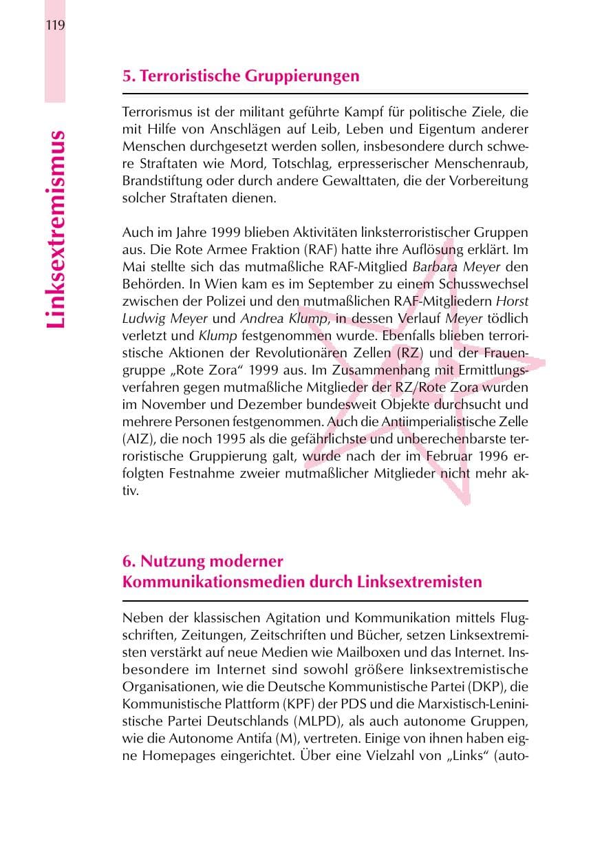 Seite 119 des Verfassungsschutzbericht 1999 Thüringen