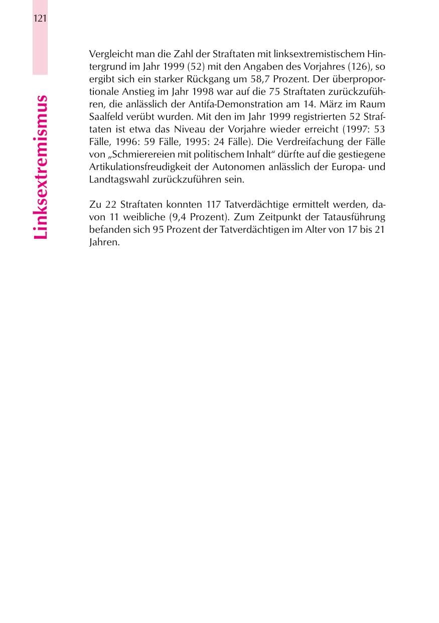 Seite 121 des Verfassungsschutzbericht 1999 Thüringen