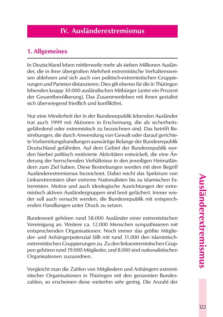 Seite 122 des Verfassungsschutzbericht 1999 Thüringen