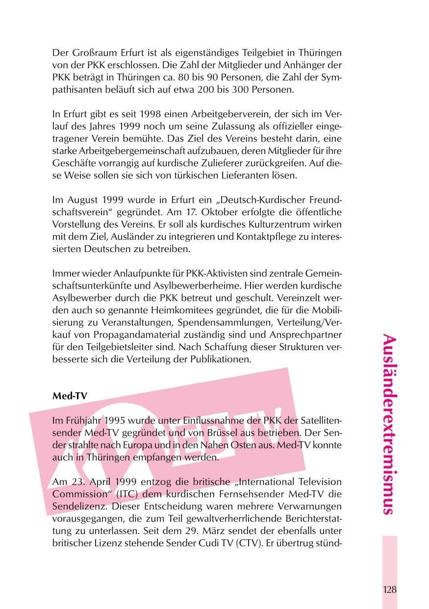 Seite 128 des Verfassungsschutzbericht 1999 Thüringen