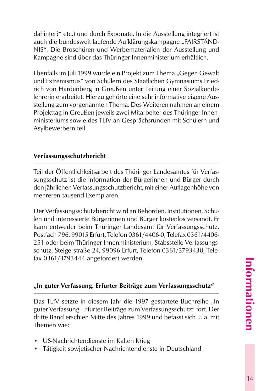 Seite 14 des Verfassungsschutzbericht 1999 Thüringen