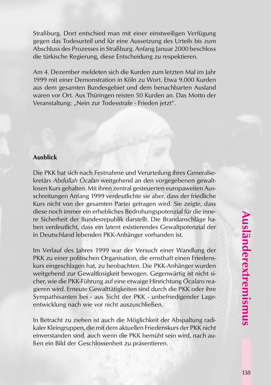Seite 138 des Verfassungsschutzbericht 1999 Thüringen