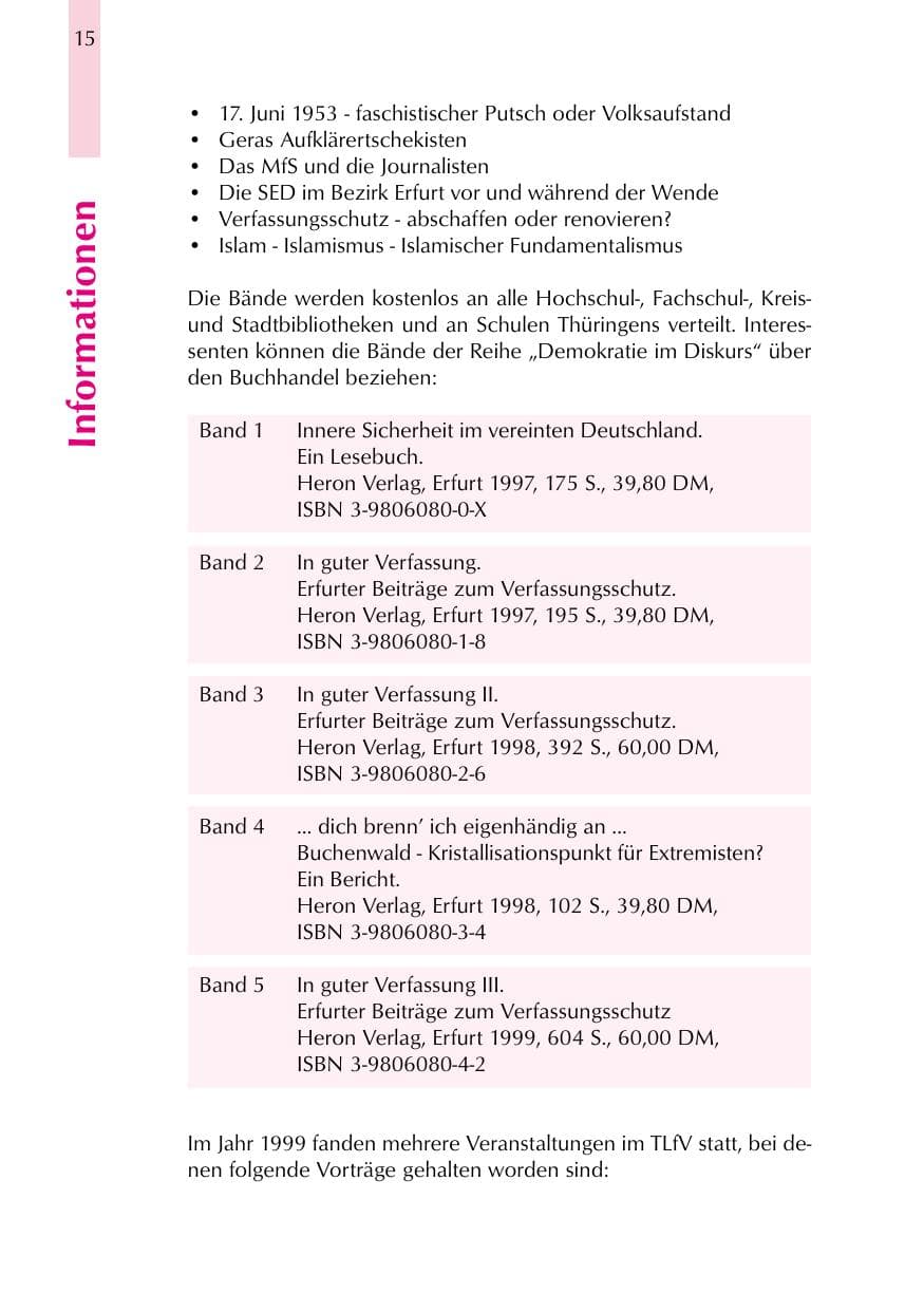Seite 15 des Verfassungsschutzbericht 1999 Thüringen