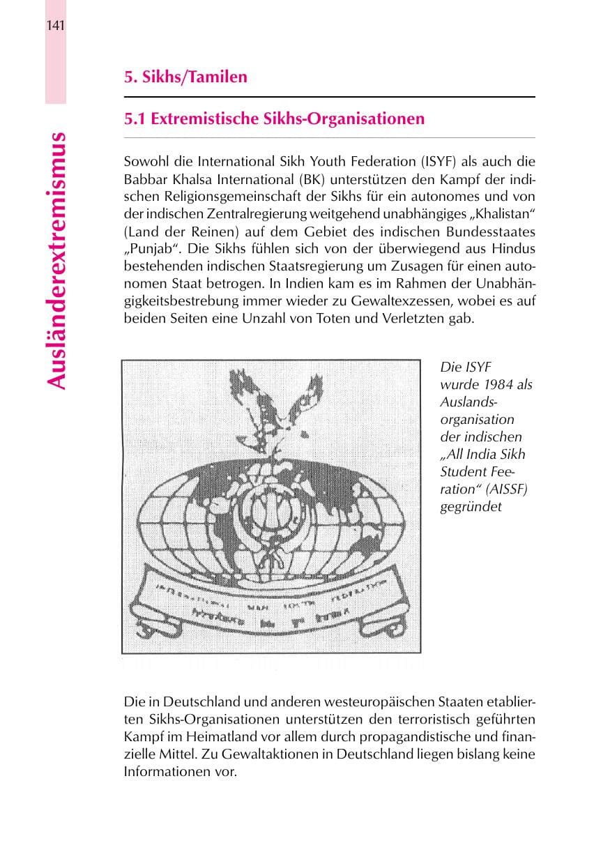 Seite 141 des Verfassungsschutzbericht 1999 Thüringen