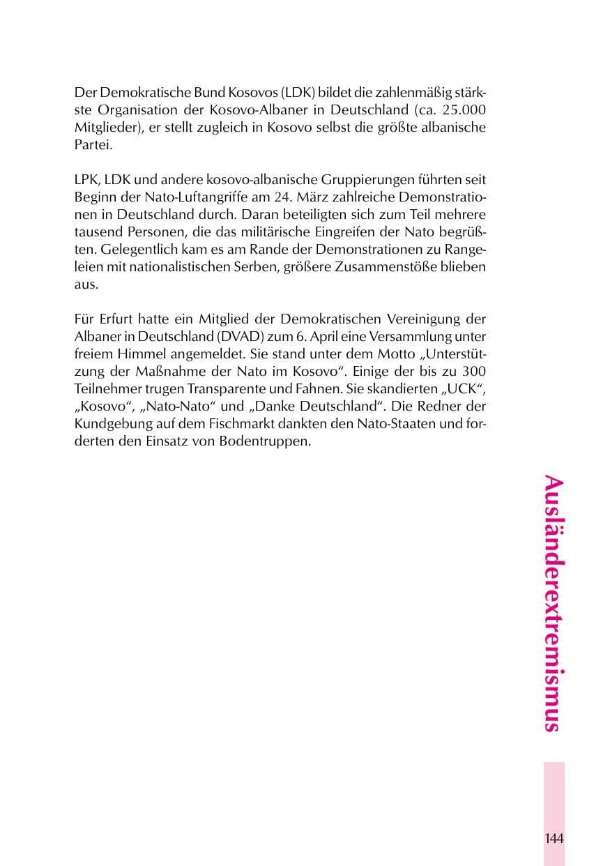 Seite 144 des Verfassungsschutzbericht 1999 Thüringen