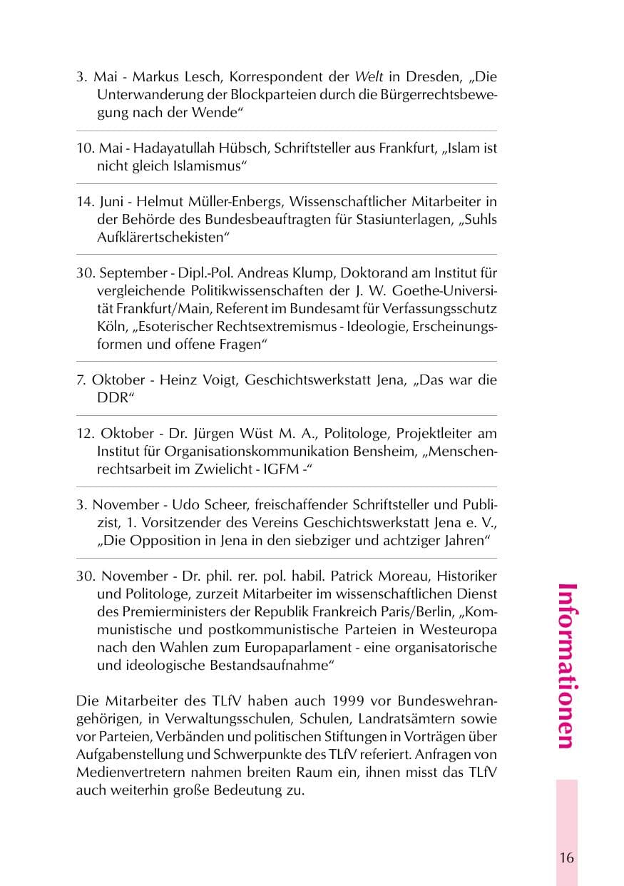 Seite 16 des Verfassungsschutzbericht 1999 Thüringen