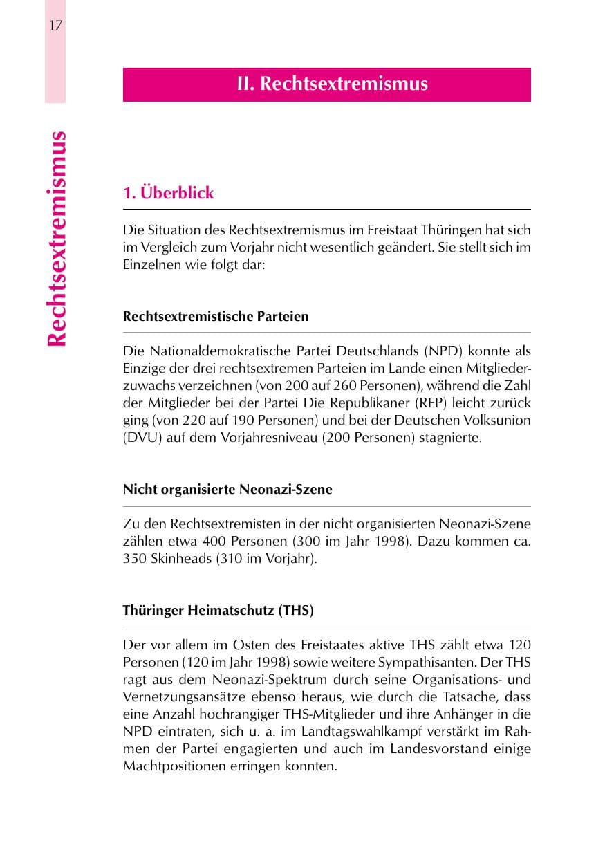 Seite 17 des Verfassungsschutzbericht 1999 Thüringen