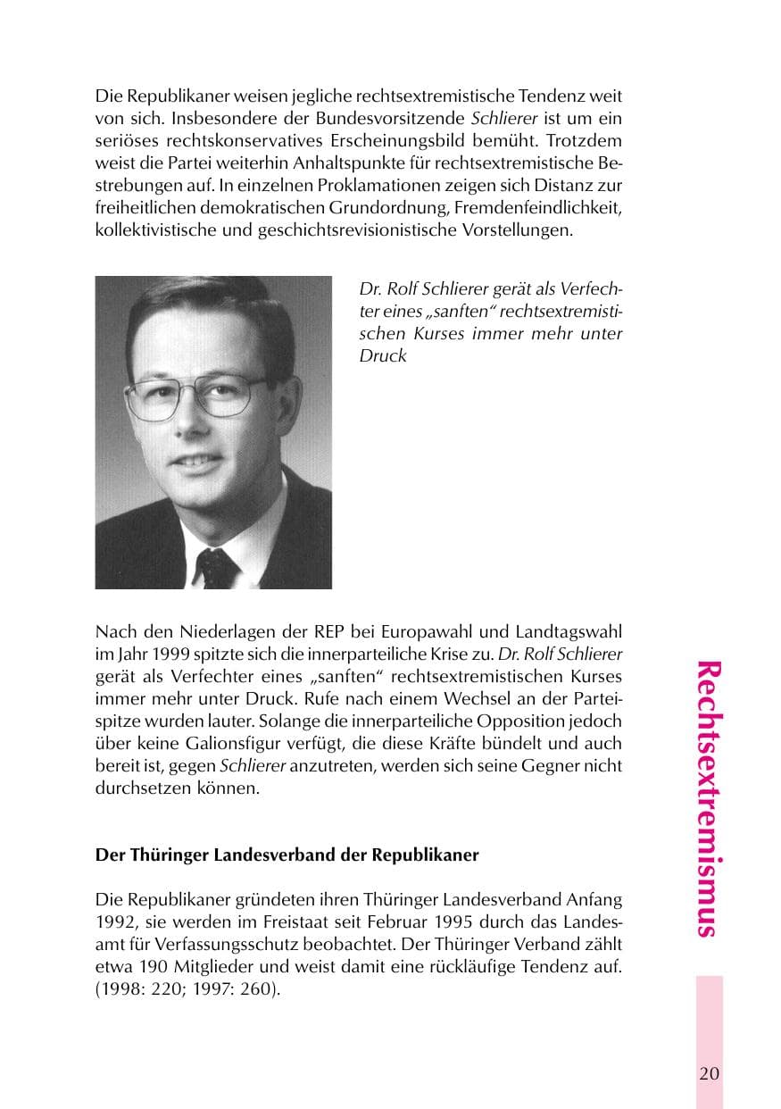 Seite 20 des Verfassungsschutzbericht 1999 Thüringen