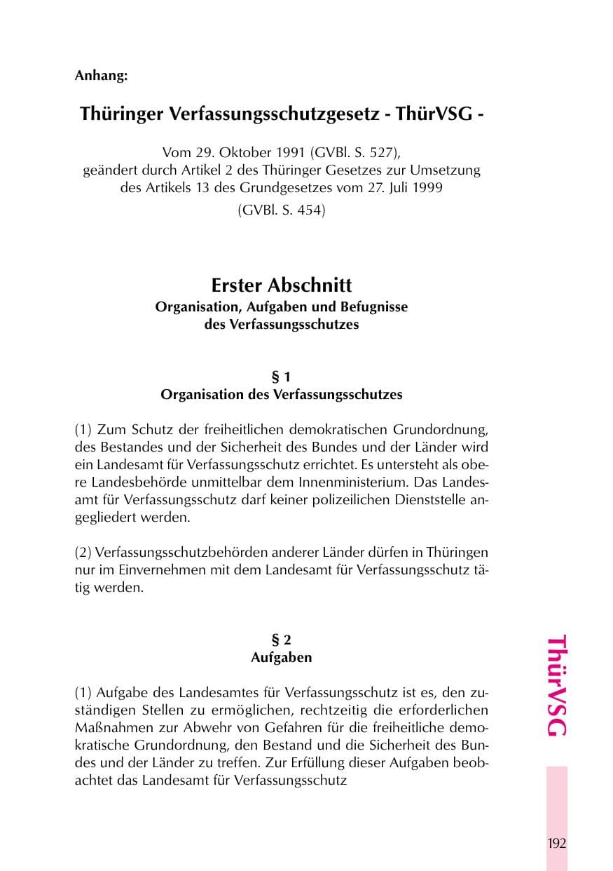 Seite 192 des Verfassungsschutzbericht 1999 Thüringen