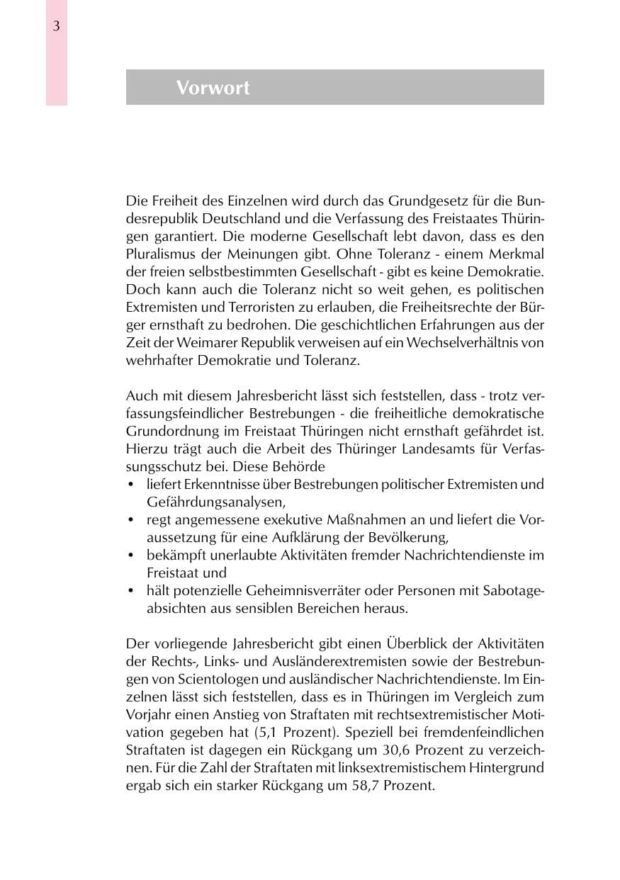 Seite 3 des Verfassungsschutzbericht 1999 Thüringen