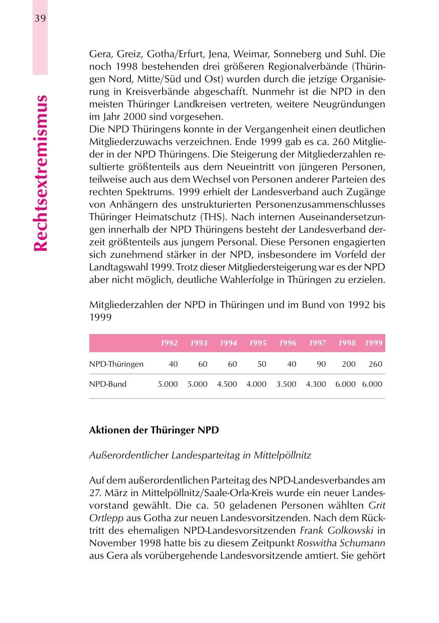 Seite 39 des Verfassungsschutzbericht 1999 Thüringen