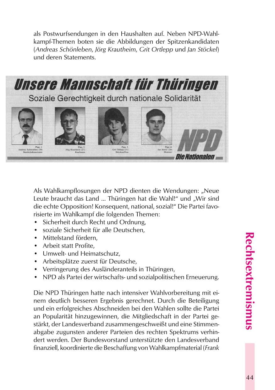 Seite 44 des Verfassungsschutzbericht 1999 Thüringen