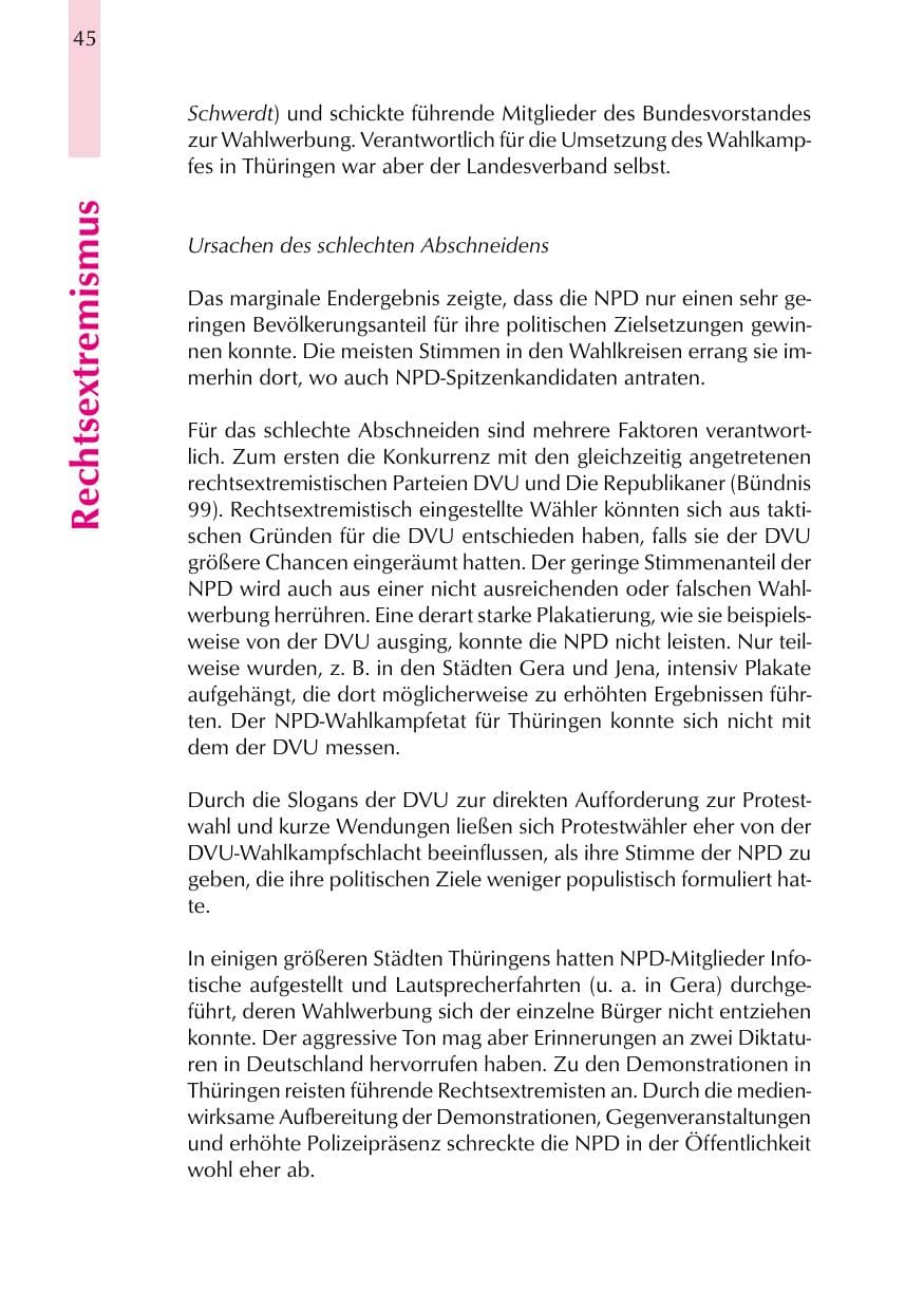 Seite 45 des Verfassungsschutzbericht 1999 Thüringen