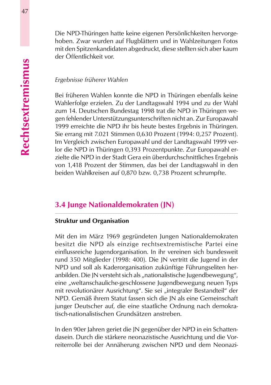 Seite 47 des Verfassungsschutzbericht 1999 Thüringen