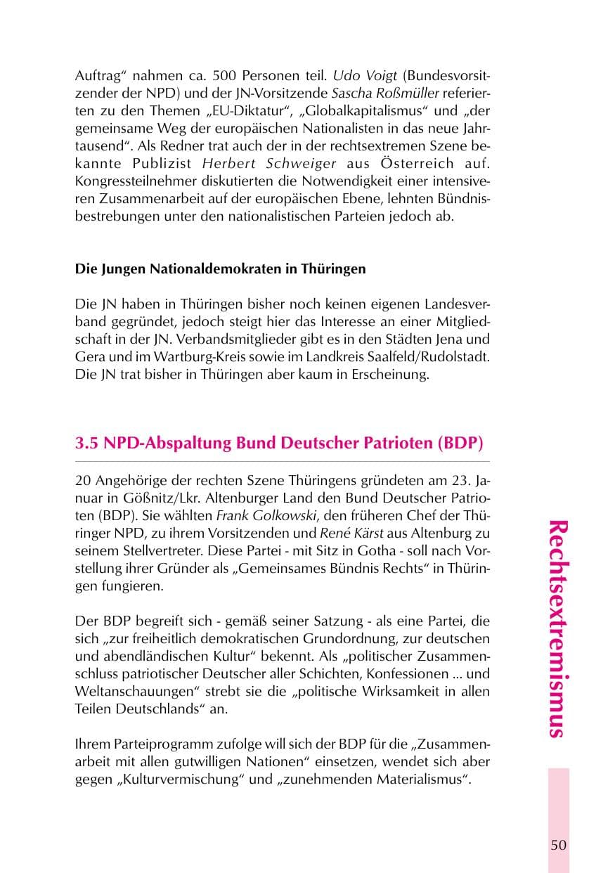 Seite 50 des Verfassungsschutzbericht 1999 Thüringen