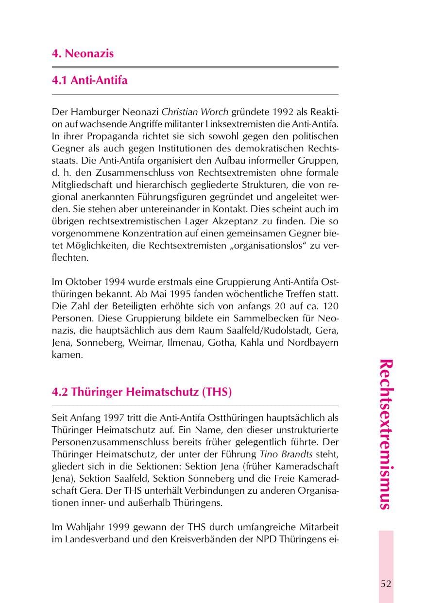 Seite 52 des Verfassungsschutzbericht 1999 Thüringen