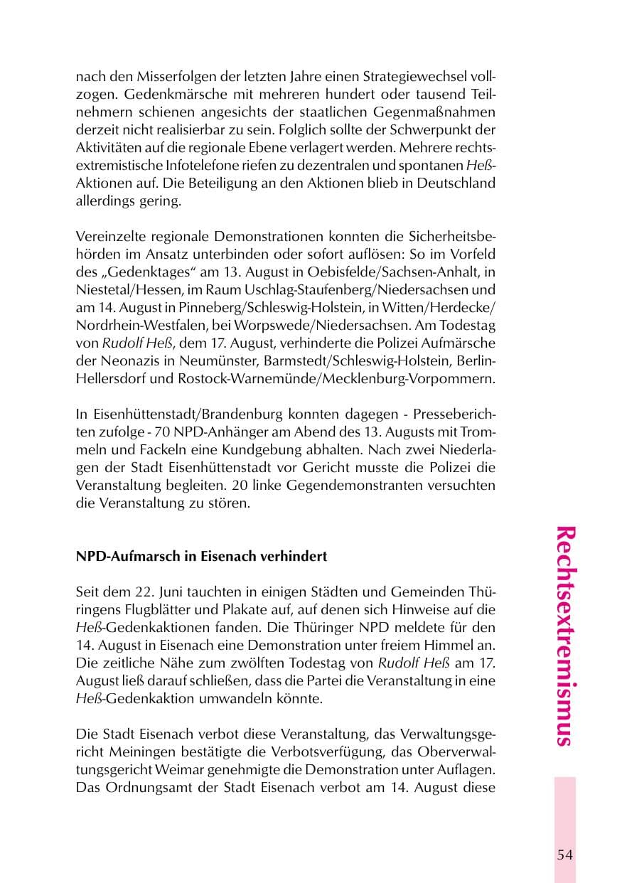 Seite 54 des Verfassungsschutzbericht 1999 Thüringen