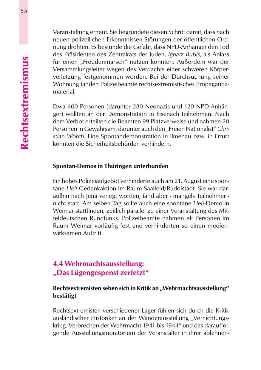 Seite 55 des Verfassungsschutzbericht 1999 Thüringen