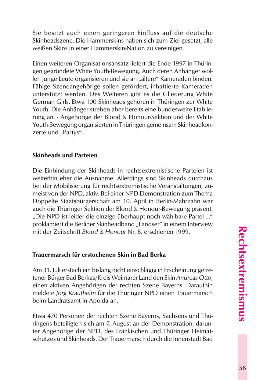 Seite 58 des Verfassungsschutzbericht 1999 Thüringen
