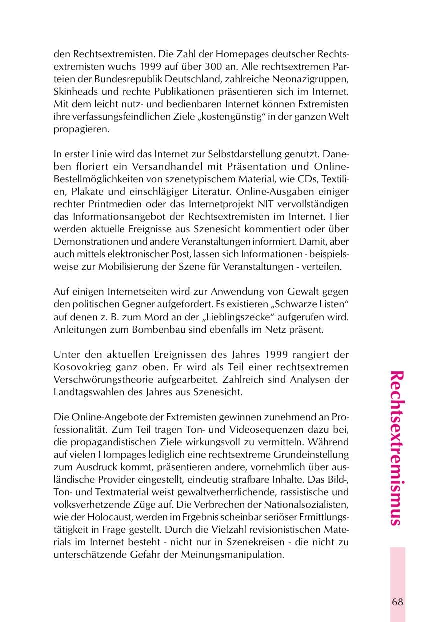 Seite 68 des Verfassungsschutzbericht 1999 Thüringen