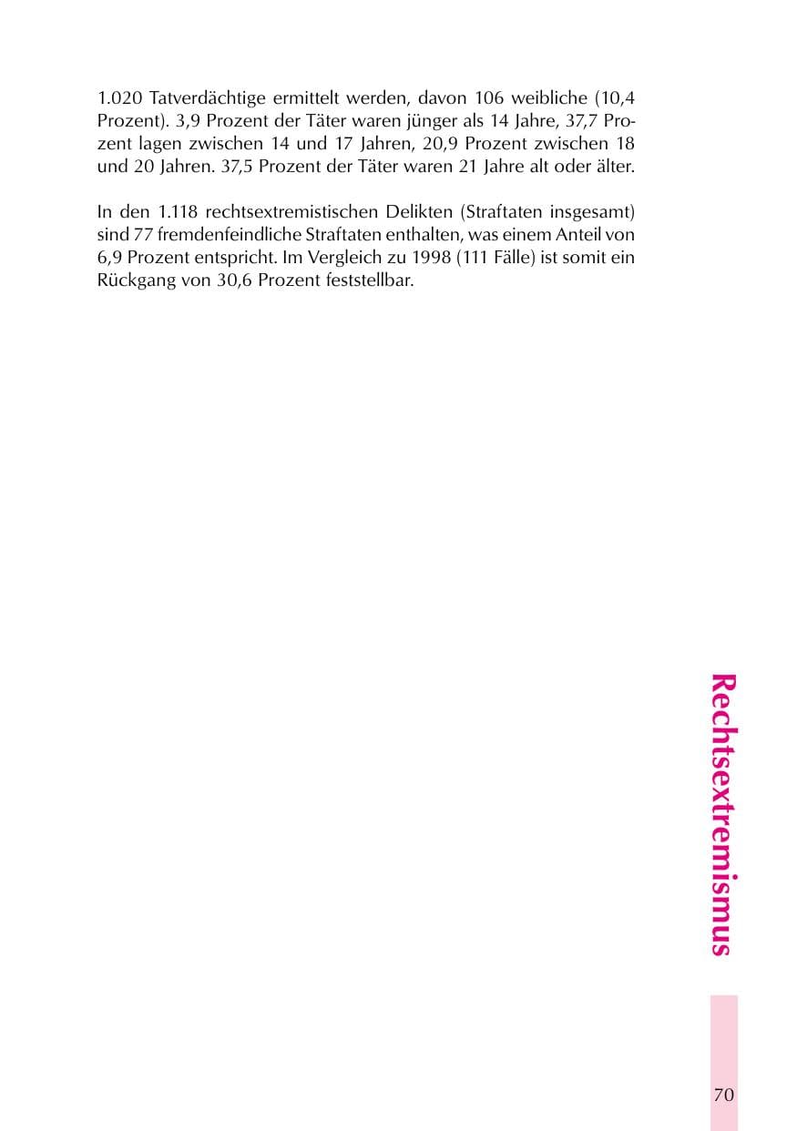Seite 70 des Verfassungsschutzbericht 1999 Thüringen