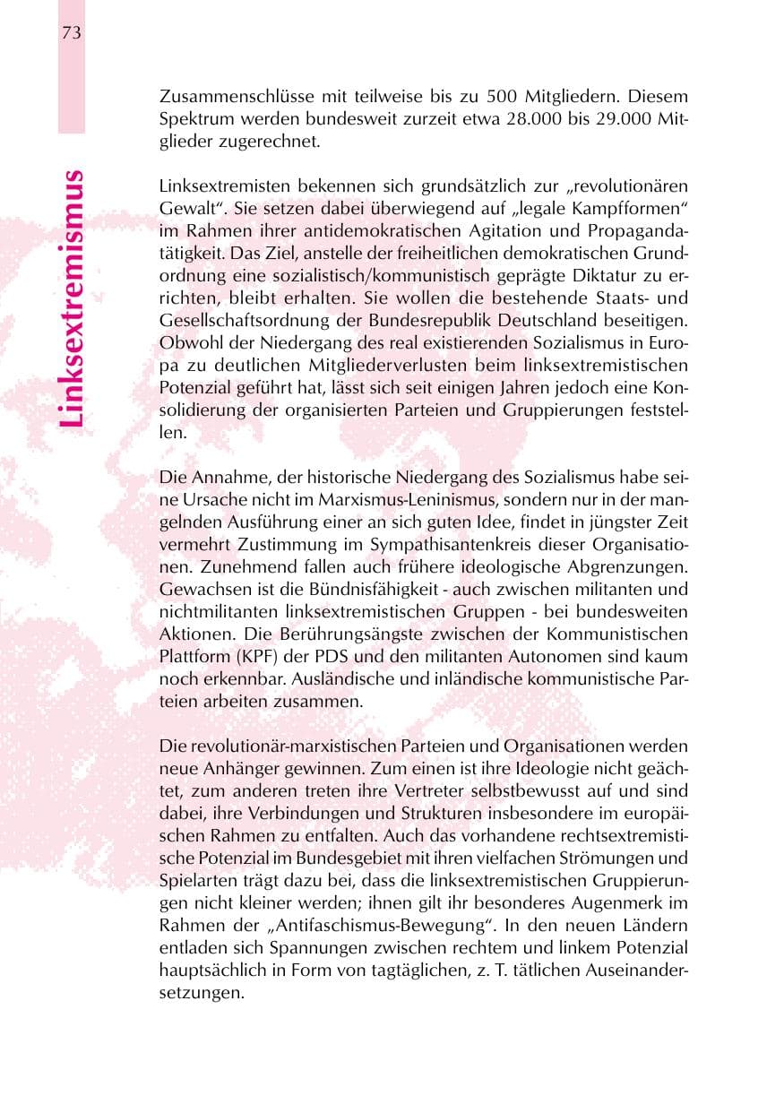 Seite 73 des Verfassungsschutzbericht 1999 Thüringen