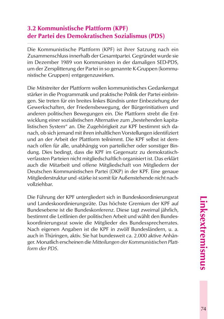 Seite 74 des Verfassungsschutzbericht 1999 Thüringen