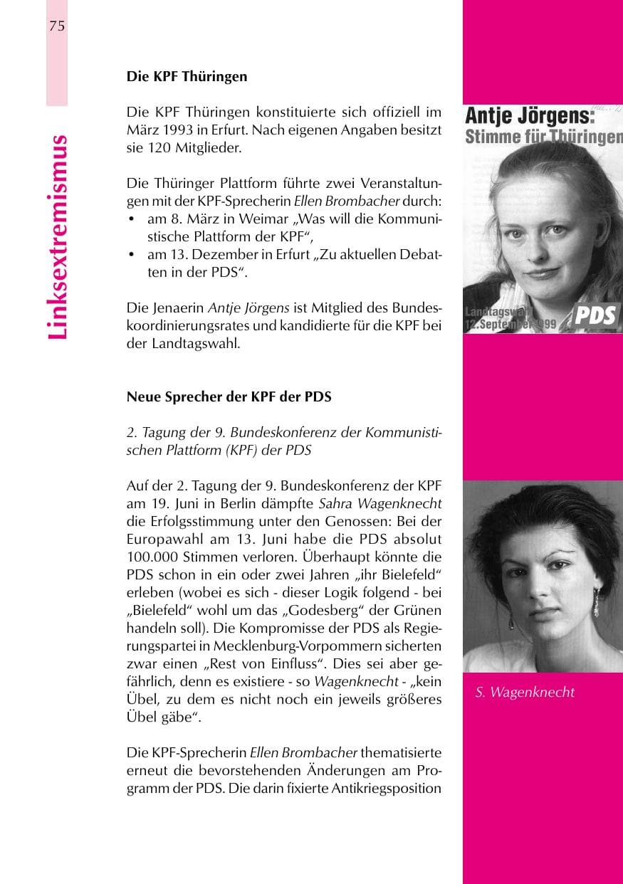 Seite 75 des Verfassungsschutzbericht 1999 Thüringen