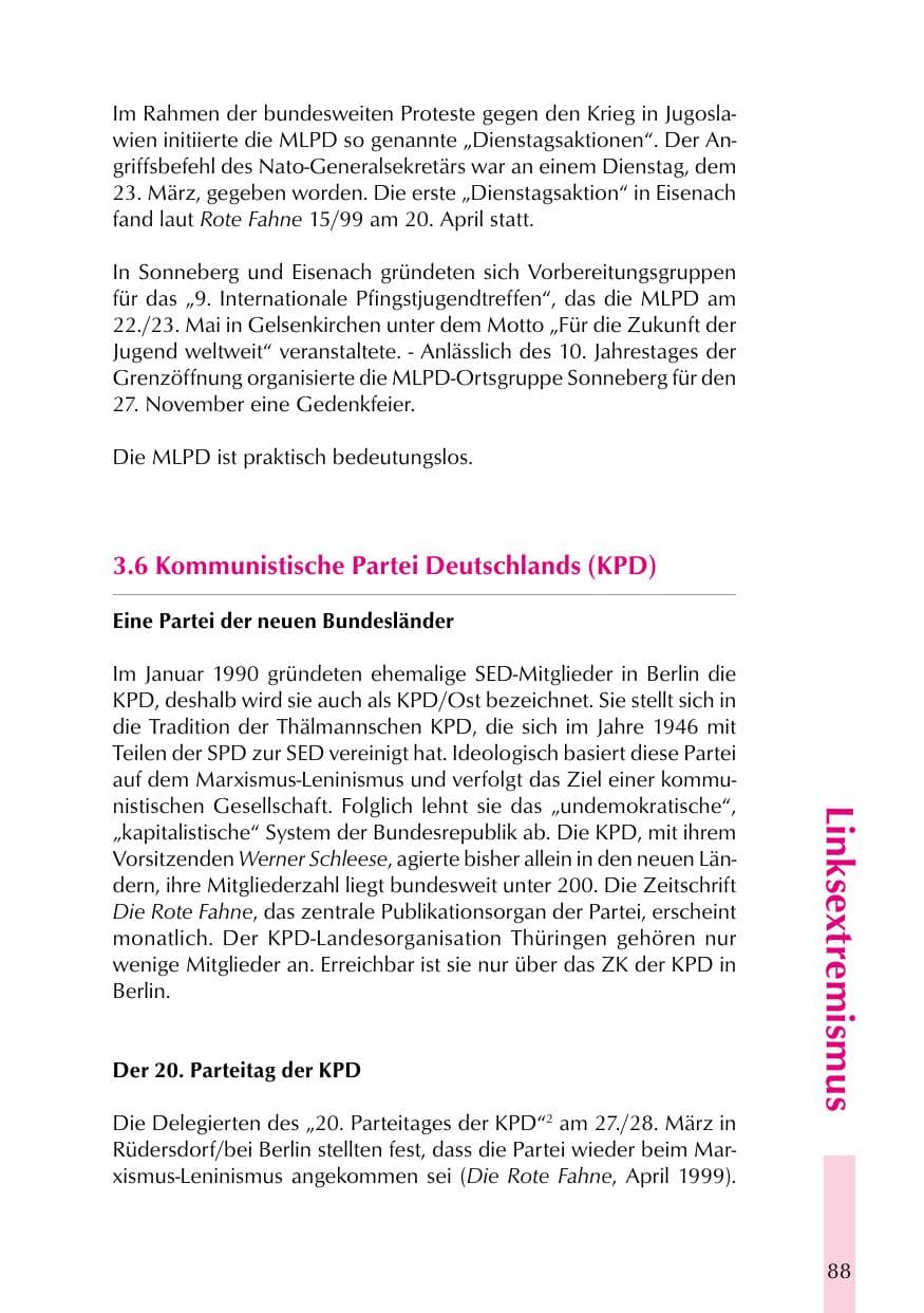 Seite 88 des Verfassungsschutzbericht 1999 Thüringen