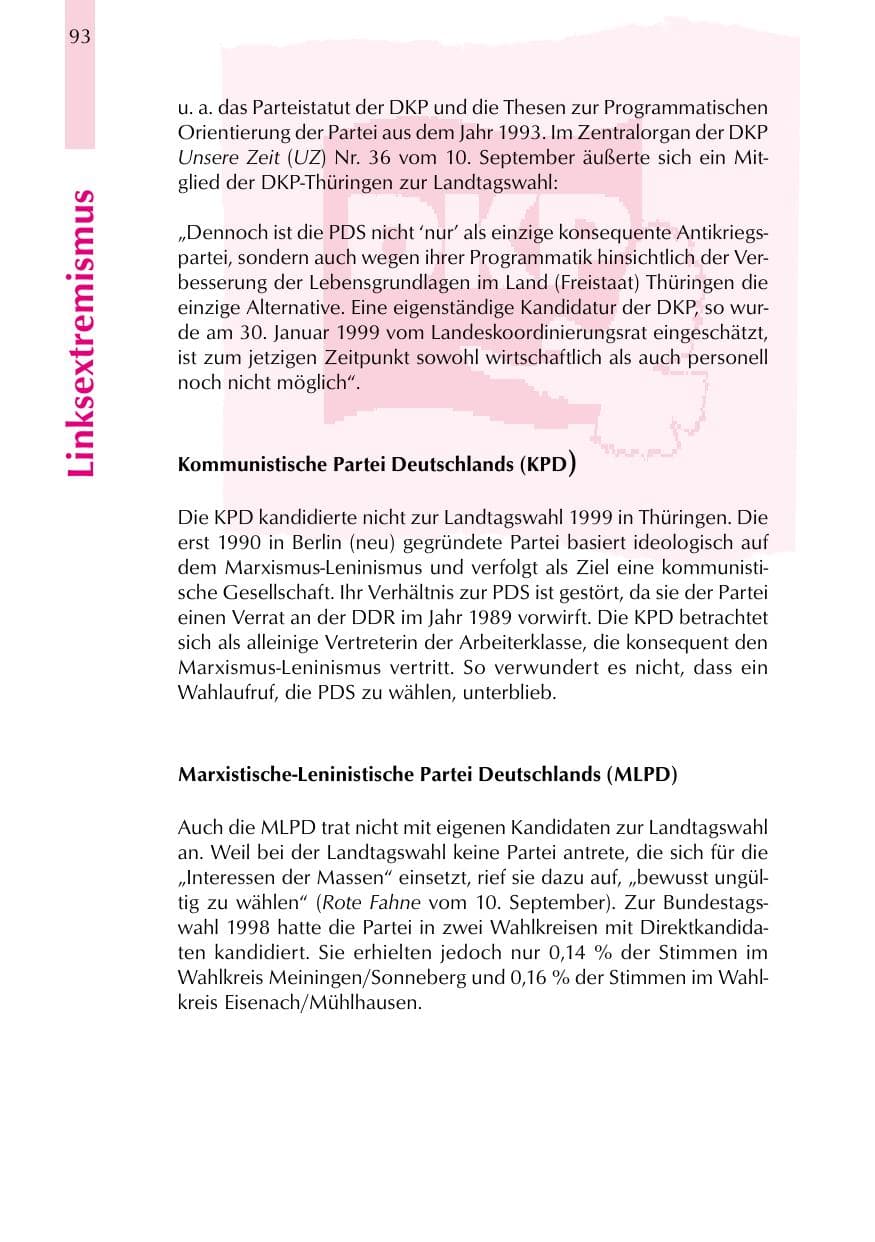 Seite 93 des Verfassungsschutzbericht 1999 Thüringen