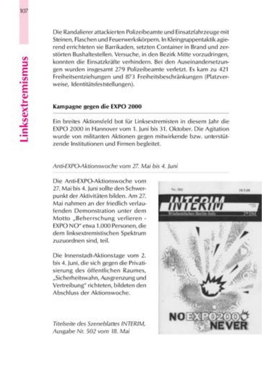 Seite 110 des Verfassungsschutzbericht 2000 Thüringen