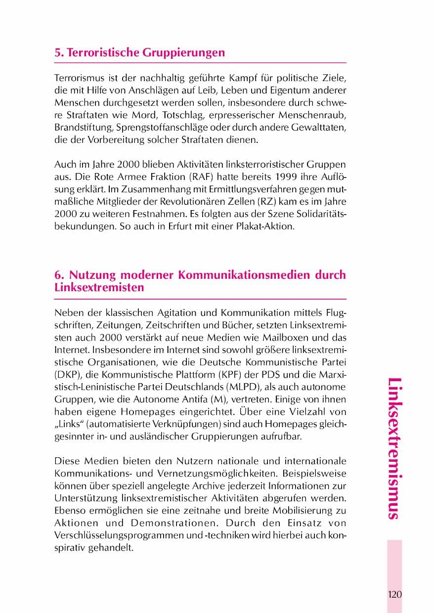 Seite 123 des Verfassungsschutzbericht 2000 Thüringen