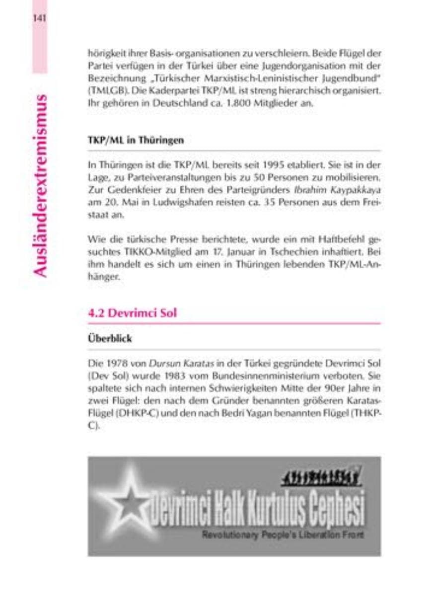 Seite 144 des Verfassungsschutzbericht 2000 Thüringen