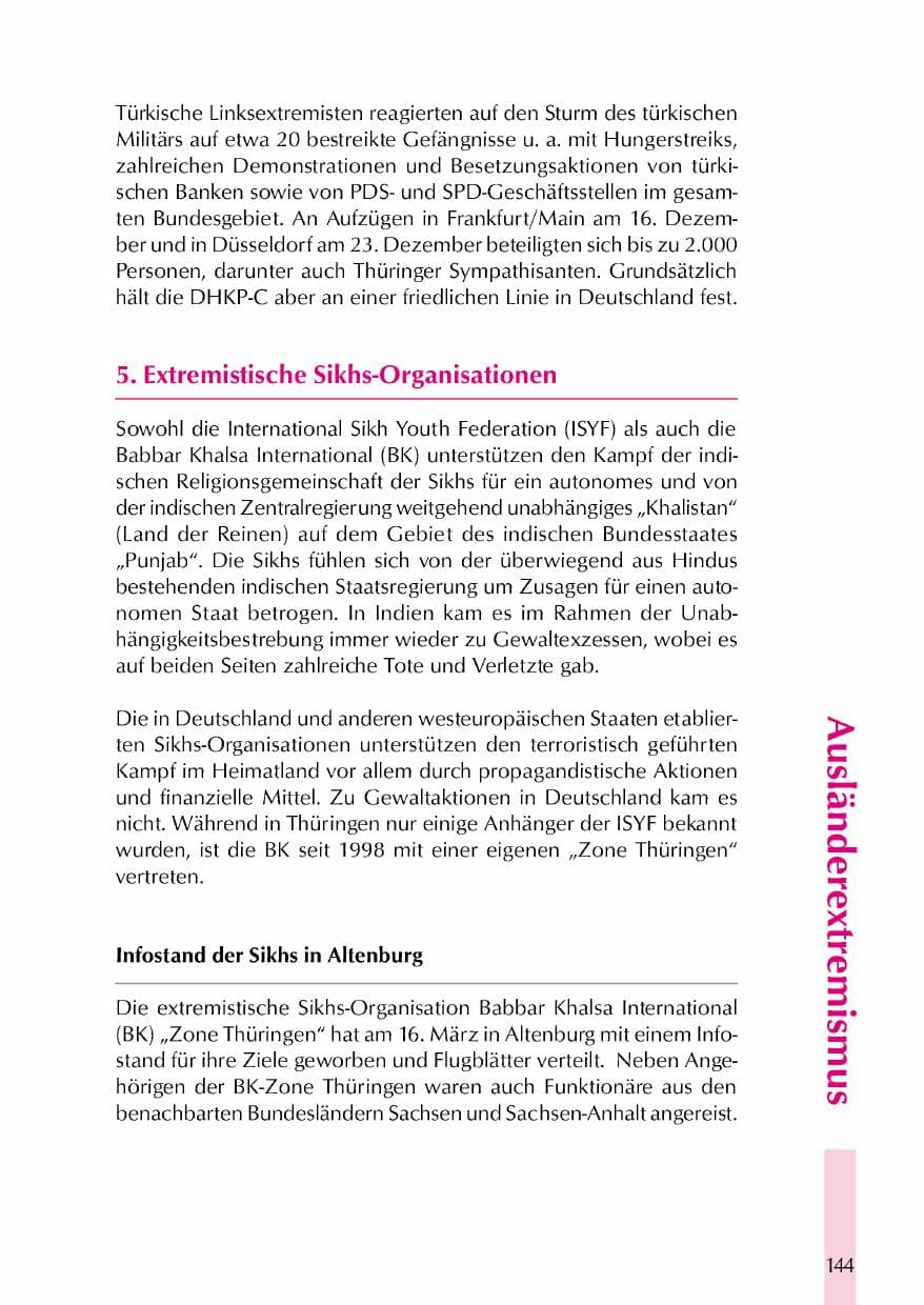 Seite 147 des Verfassungsschutzbericht 2000 Thüringen