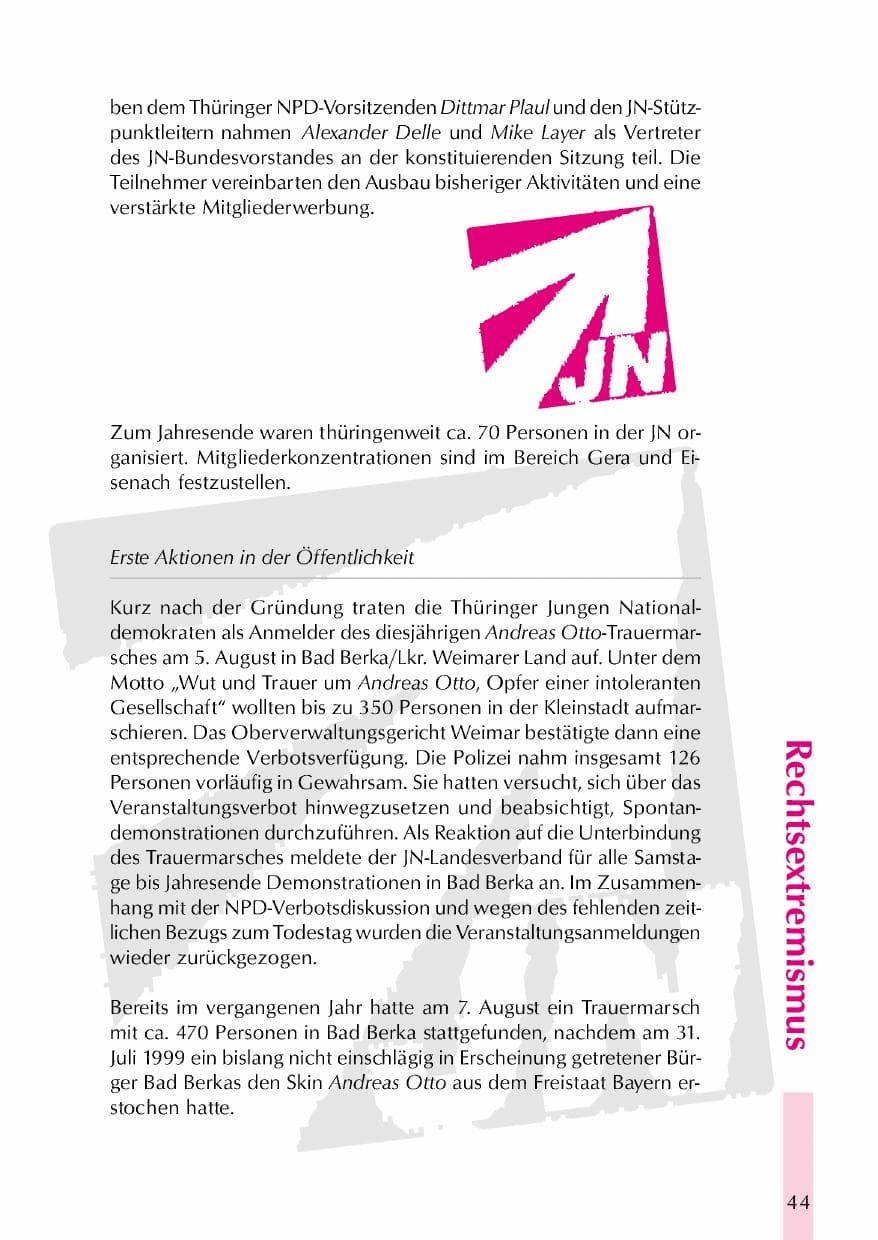 Seite 47 des Verfassungsschutzbericht 2000 Thüringen