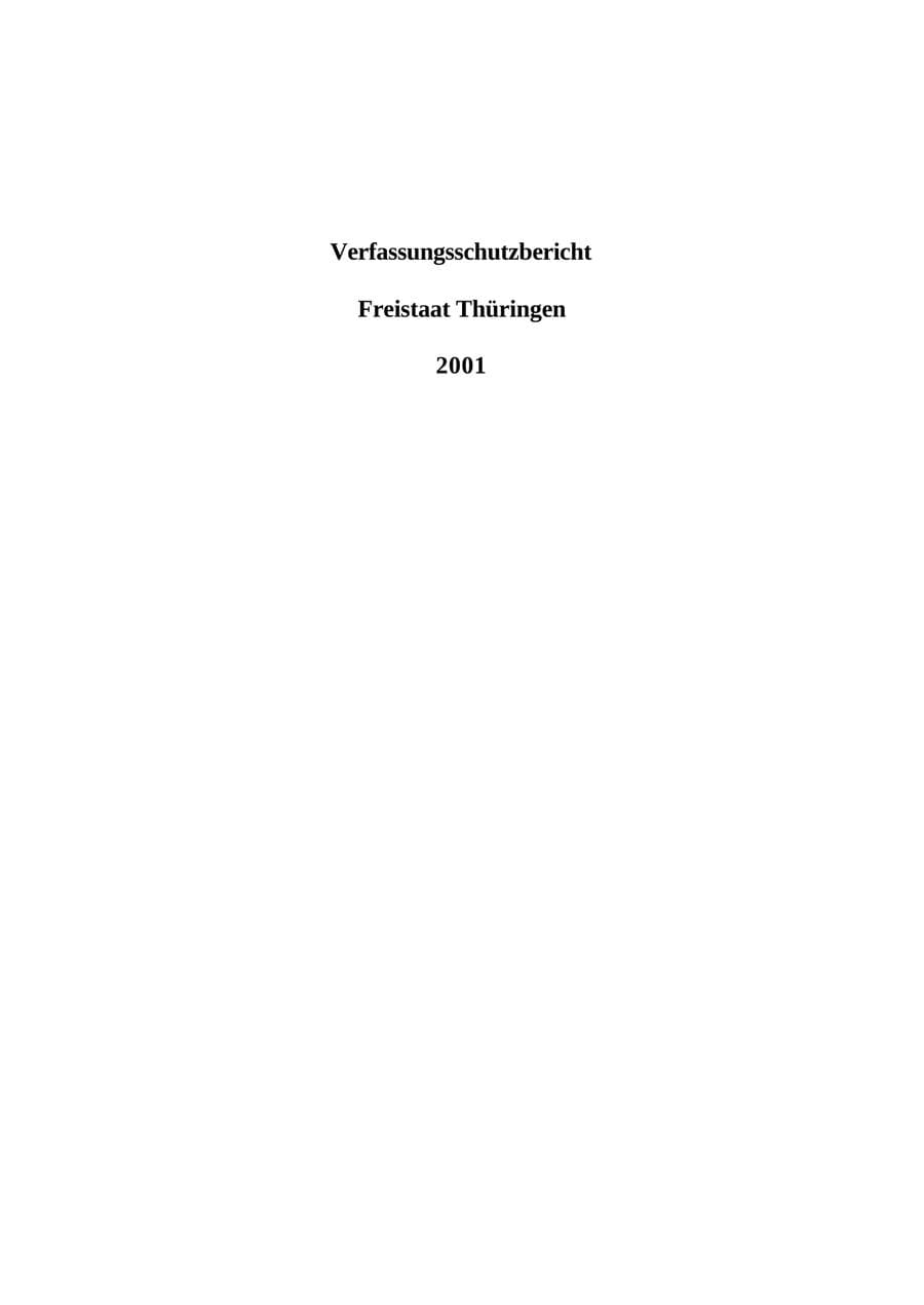 Seite 1 des Verfassungsschutzbericht 2001 Thüringen