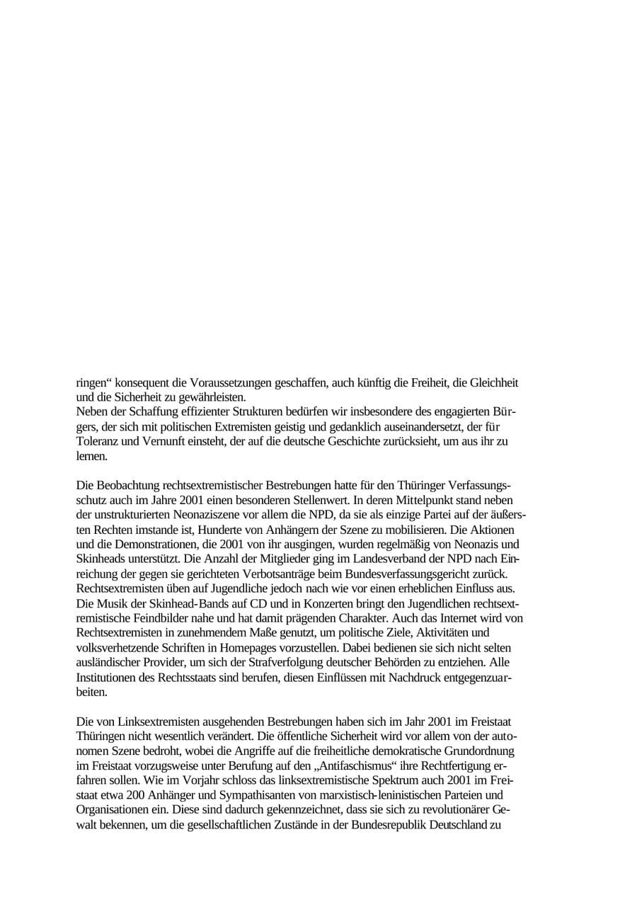 Seite 2 des Verfassungsschutzbericht 2001 Thüringen