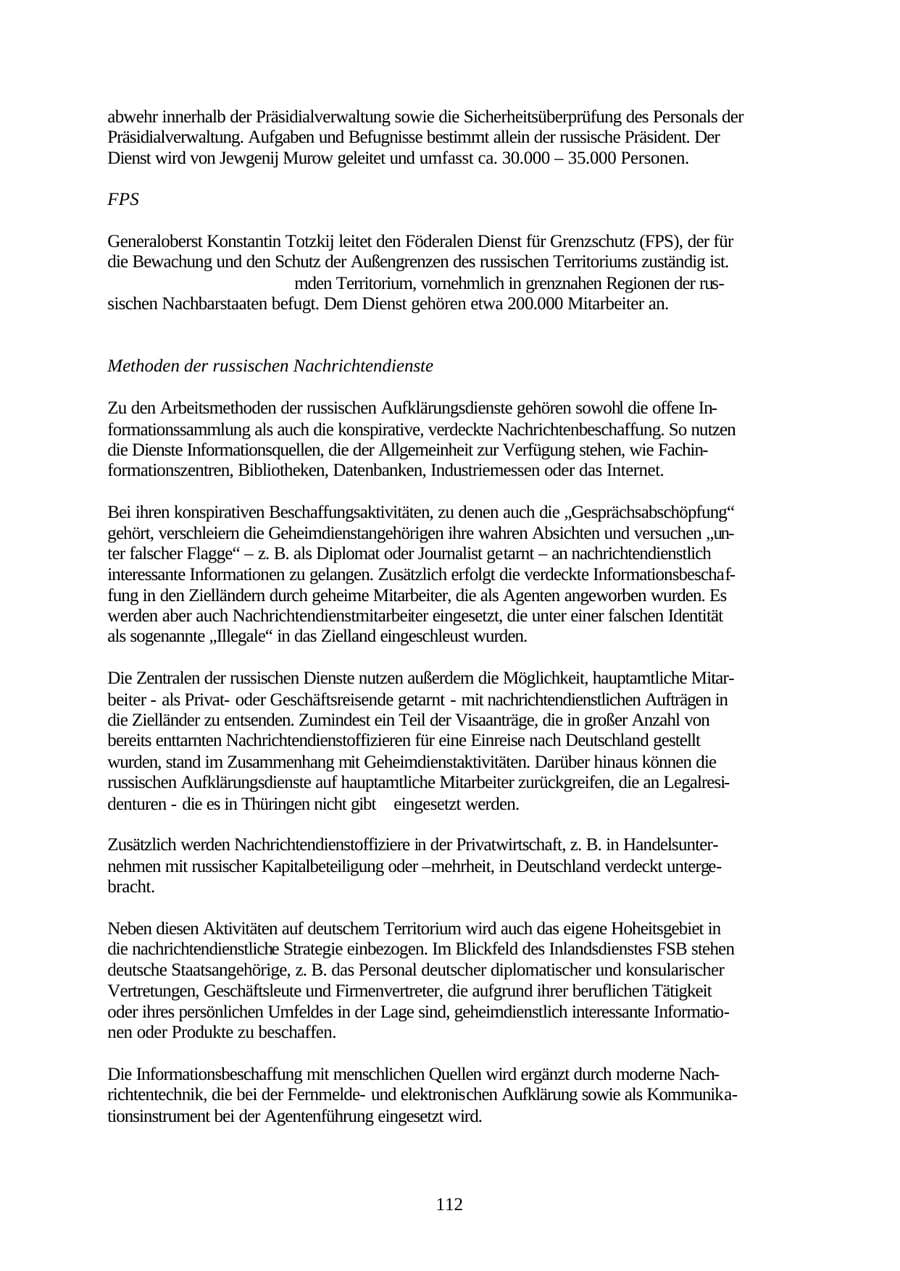 Seite 112 des Verfassungsschutzbericht 2001 Thüringen