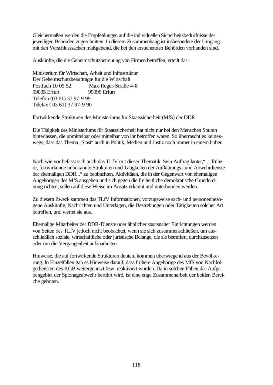 Seite 118 des Verfassungsschutzbericht 2001 Thüringen