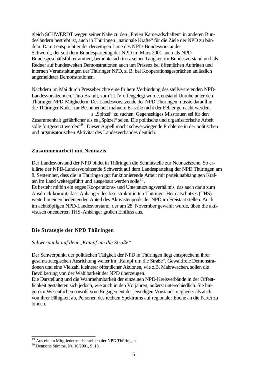 Seite 15 des Verfassungsschutzbericht 2001 Thüringen